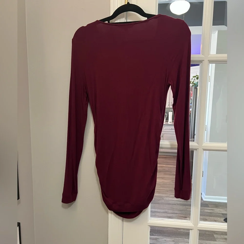 CAbi burgundy drape long sleeved top size small EUC